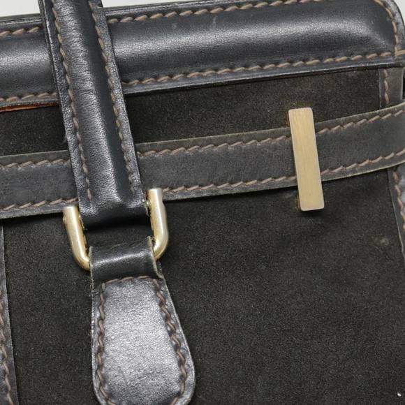 GUCCI Sherry Line Hand Bag Suede Leather Navy Red gold Auth yk14885 - Picture 10 of 16